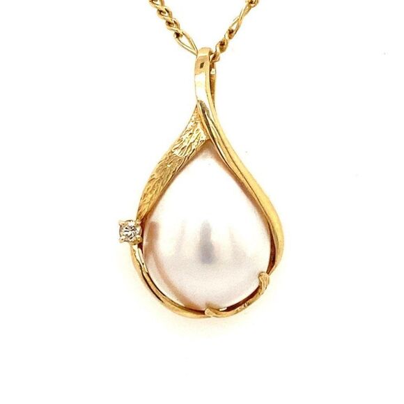 14k Mabe Pearl/Diamond Pendant Necklace - Picture 2 of 10